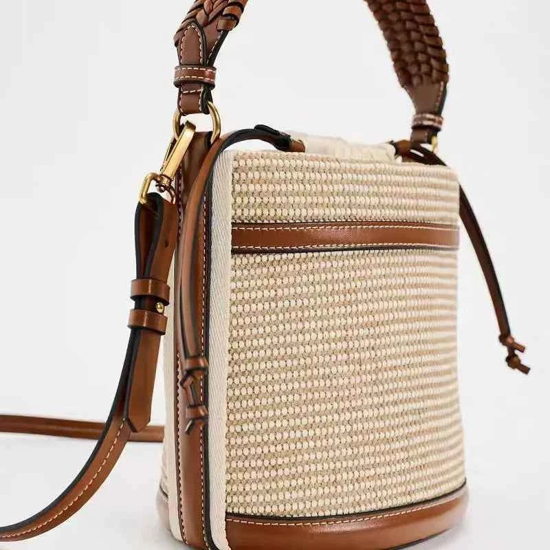 Straw Bucket Bag Weave Women Handbags Shoulder Crossbody Bags