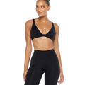 Beige stretchy soft training set with compression black triangle bralette and high-waisted leggings