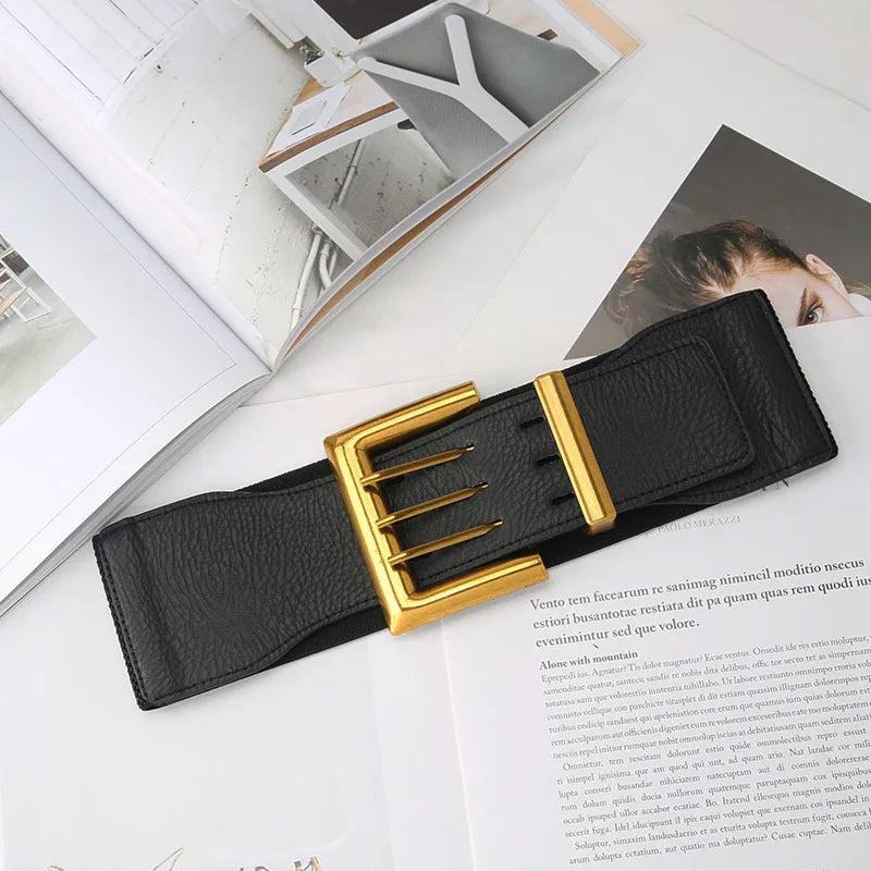 Stretchy Wide Waist Belt - black / elastic