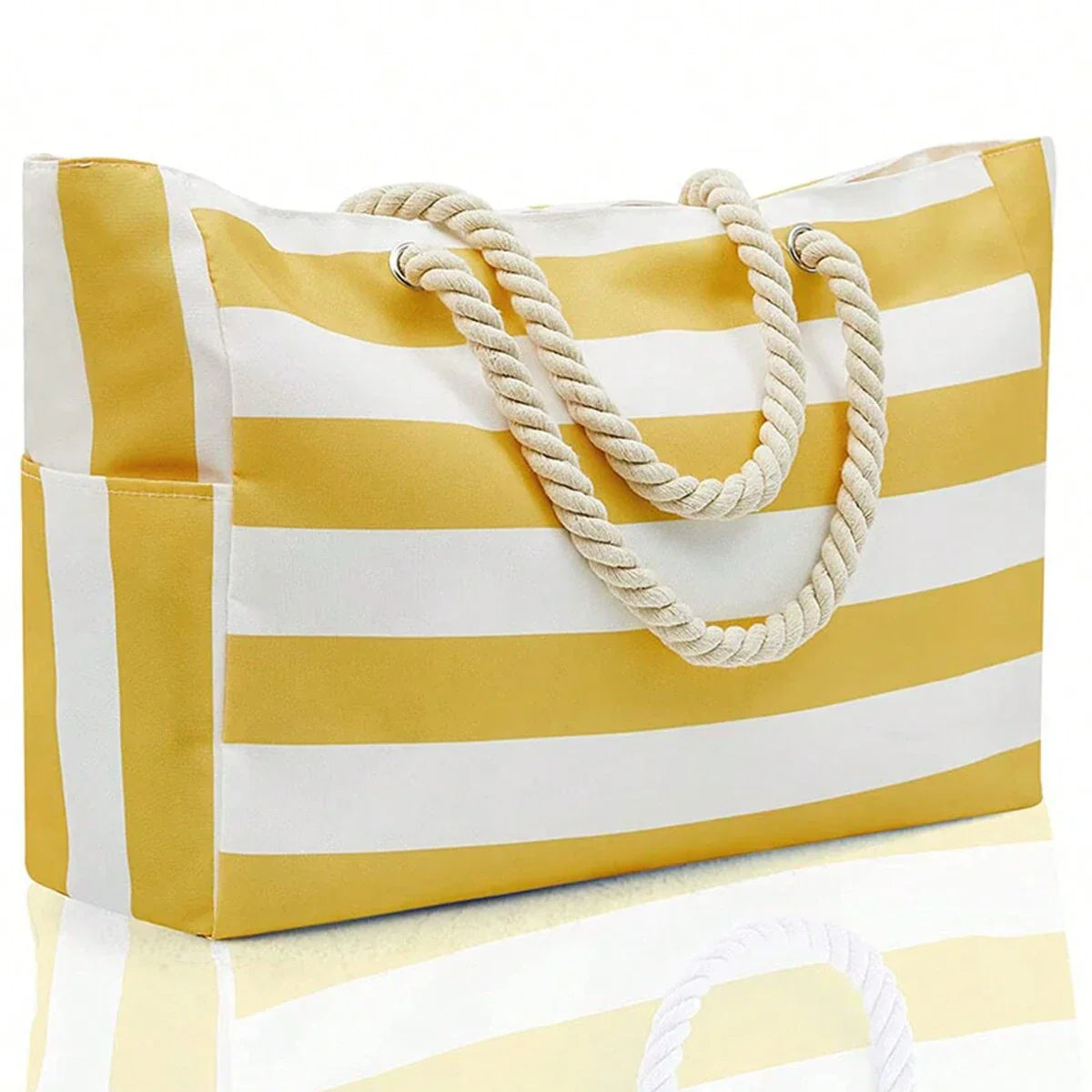 Striped Canvas Summer Beach Bag - Yellow