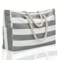 Striped Canvas Summer Beach Bag - GRAY