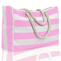 Striped Canvas Summer Beach Bag - Pink