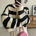 Striped Knitted Cardigans Women Button Up Loose Cardigan - Other