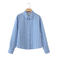 Striped Poplin Cotton Long-sleeved Lapel Shirt - Other