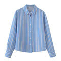 Striped Poplin Cotton Long-sleeved Lapel Shirt - Other