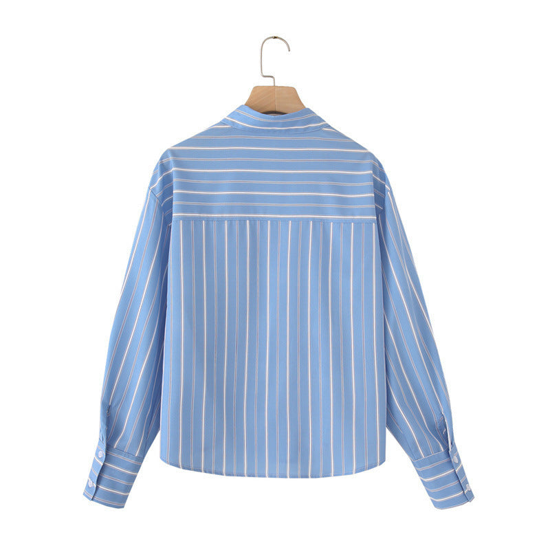 Striped Poplin Cotton Long-sleeved Lapel Shirt - Other
