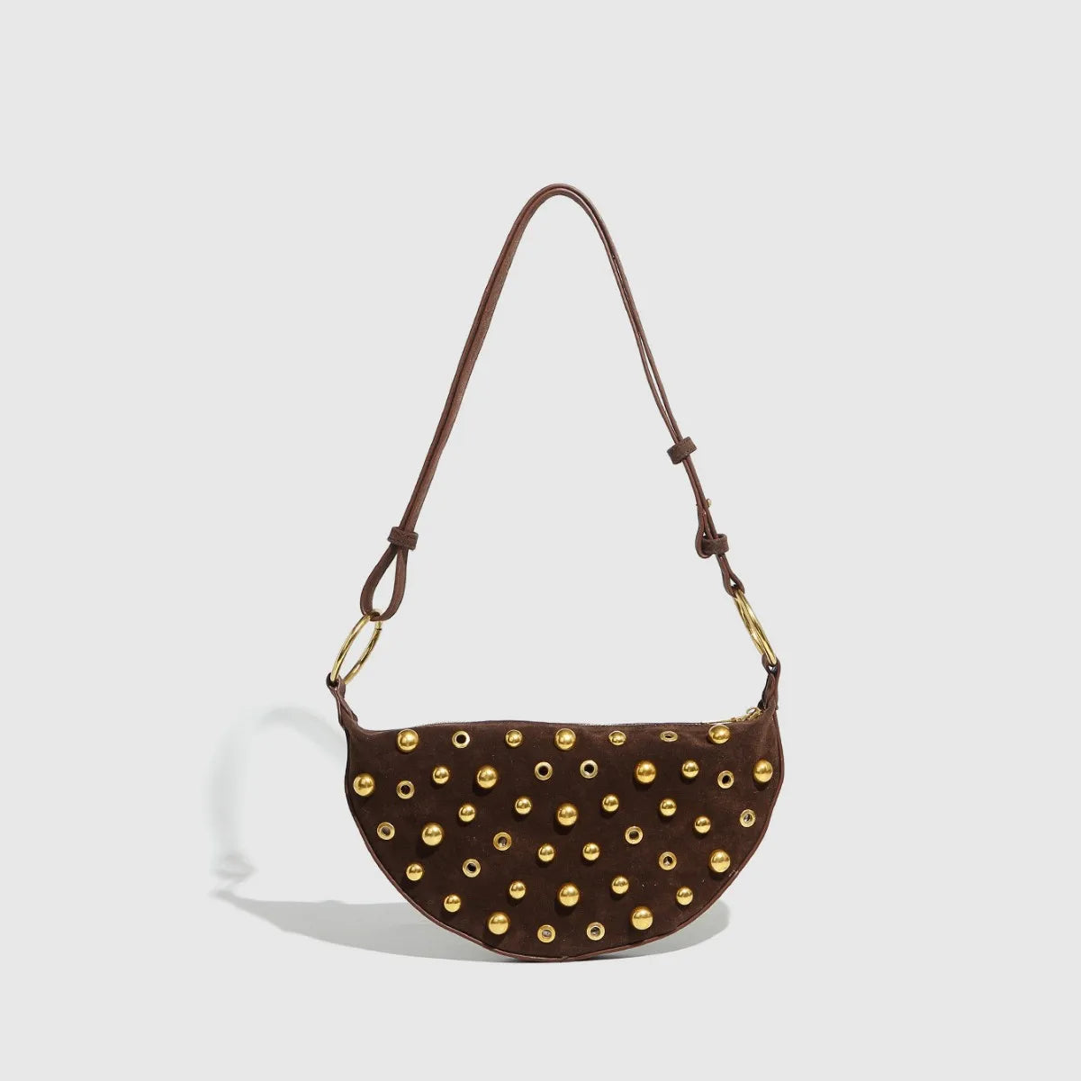 Studded Shoulder Bag - Brown