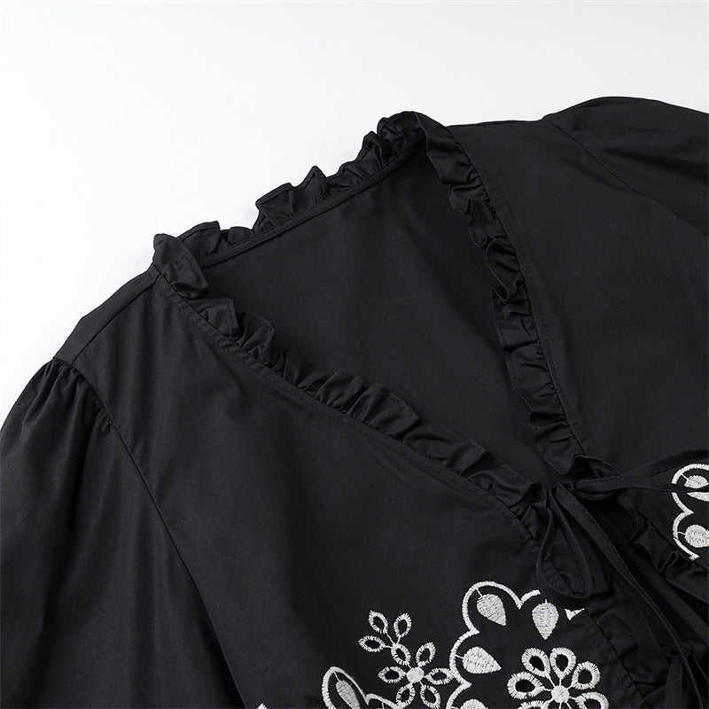 Stylish Simple And Versatile Hollow Embroidered Cotton Top - Other