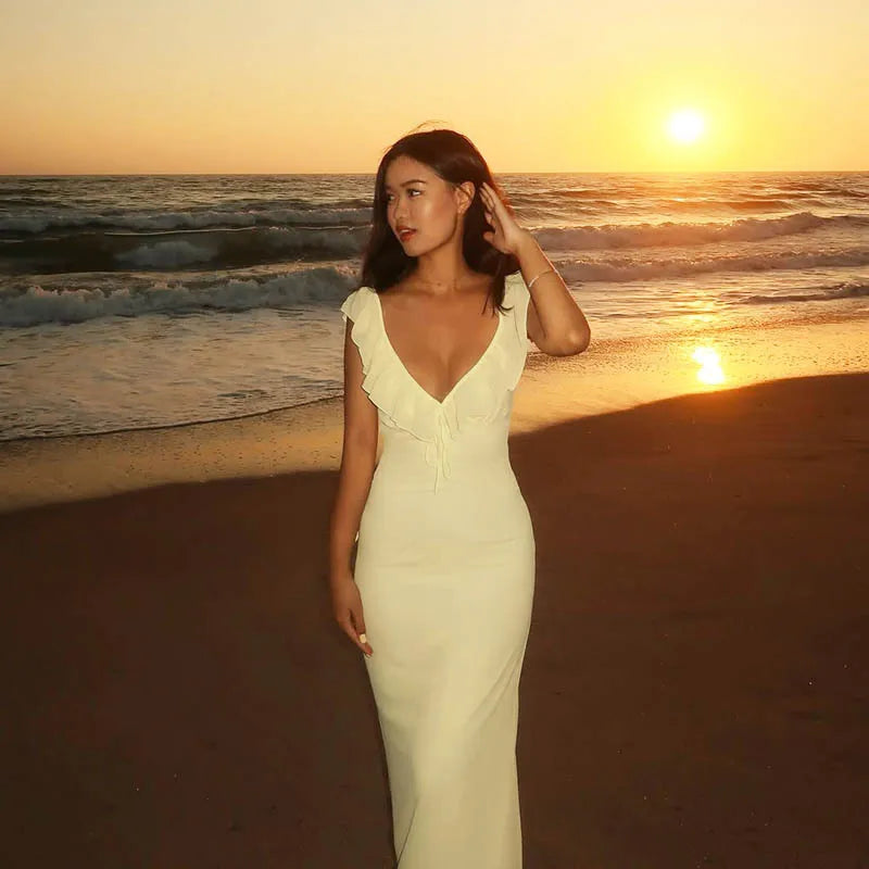 Summer Backless Long Dresses Women - Yellow / M