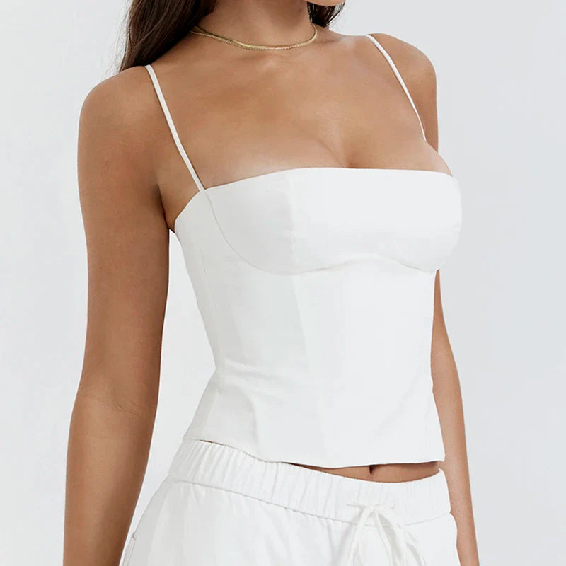 Summer Backless Zip Up Bustier Crop Tops