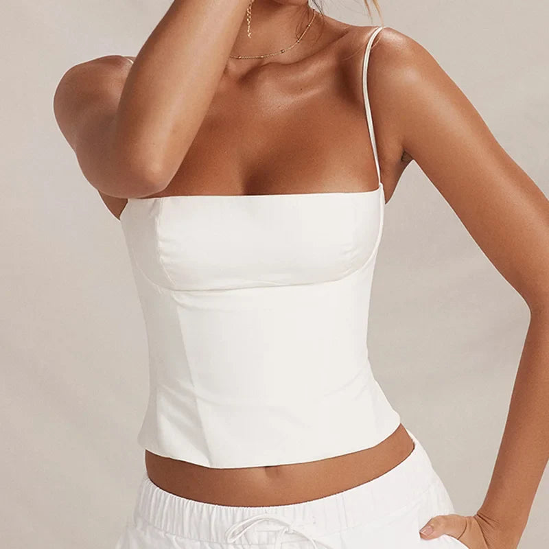 Summer Backless Zip Up Bustier Crop Tops