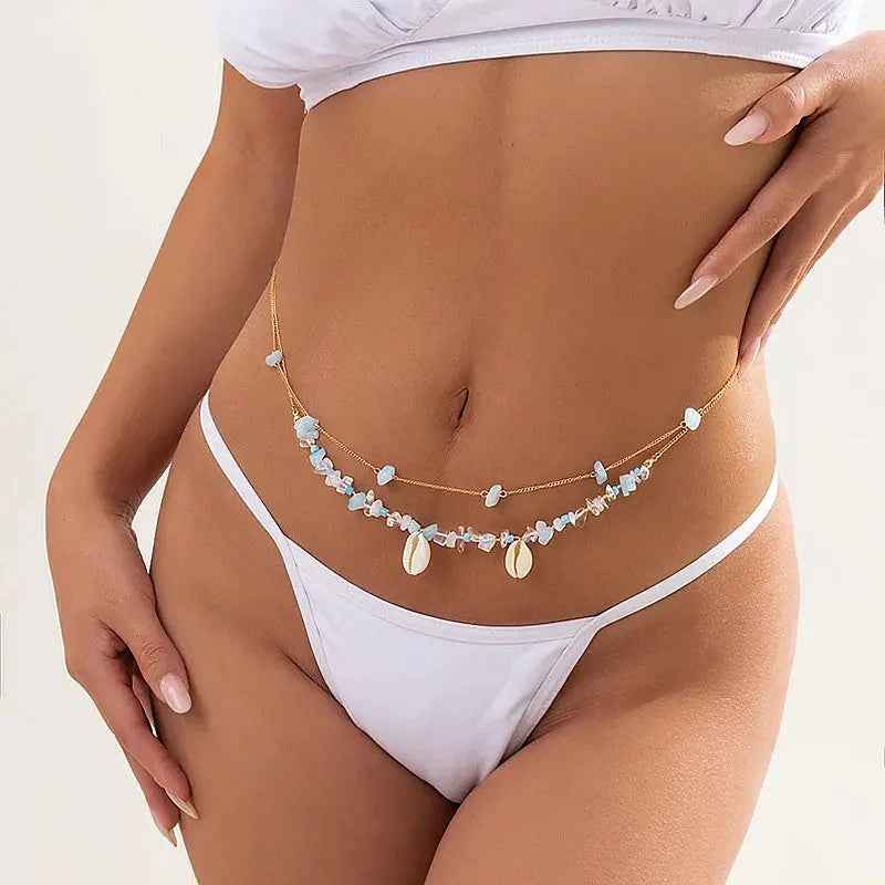Summer Beach Sexy Irregular Gravel Pendant Waist Chain - Gold - electronic accessories
