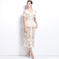 Summer Beaded Diamonds Embroidery Beige White Lace Evening - Other