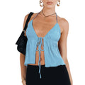 Summer Cami Top Bowknot Lace-Up Sleeveless Cropped Vest Elegant - M / Light Blue - Other