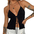Summer Cami Top Bowknot Lace-Up Sleeveless Cropped Vest Elegant - Other