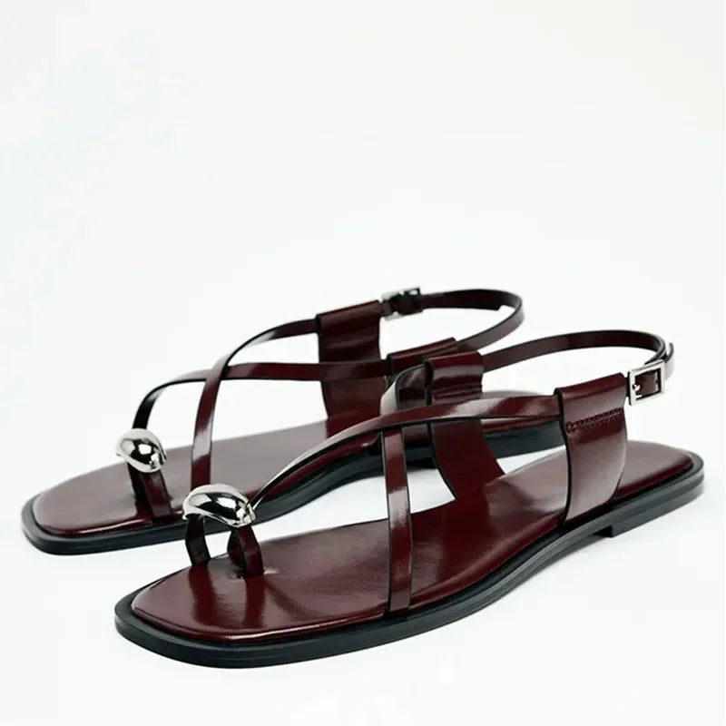 Summer Cross Strap Buckle Design Flat Sandals Women