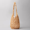 Summer Design Hollow-out Wooden Bead Tote Bucket Shoulder Bag - Beige / 16.5x36cm