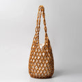 Summer Design Hollow-out Wooden Bead Tote Bucket Shoulder Bag - Brown / 16.5x36cm