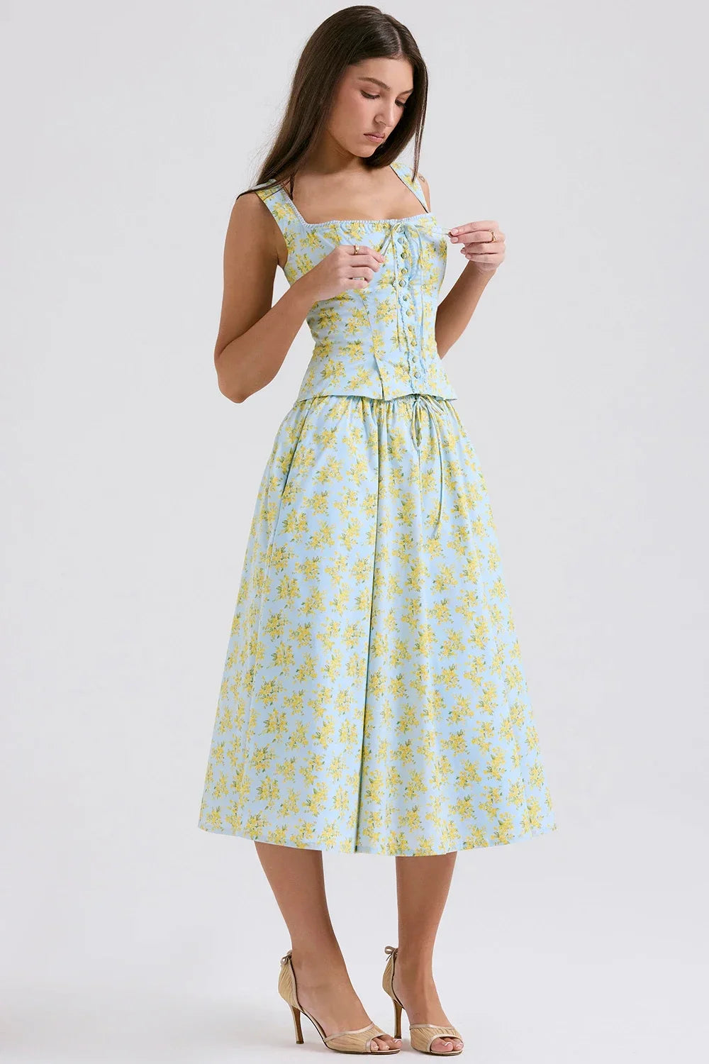 Summer Floral Print 2 Piece Dress Set - pieces set / S