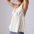 Summer French Style Halter Spaghetti Straps Top Cotton Striped - Other