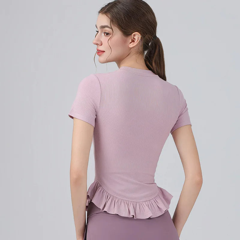 Summer Lacework Women Yoga Short Sleeve T-shirt