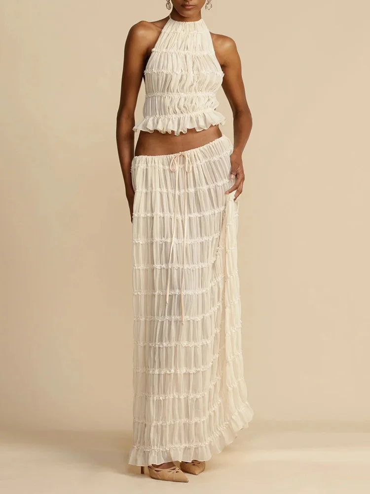 Summer Loungewear Suits Halter Short Top Maxi Skirt