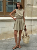 Summer New O-Neck Vest Pleated Skirt 2-Piece Set
