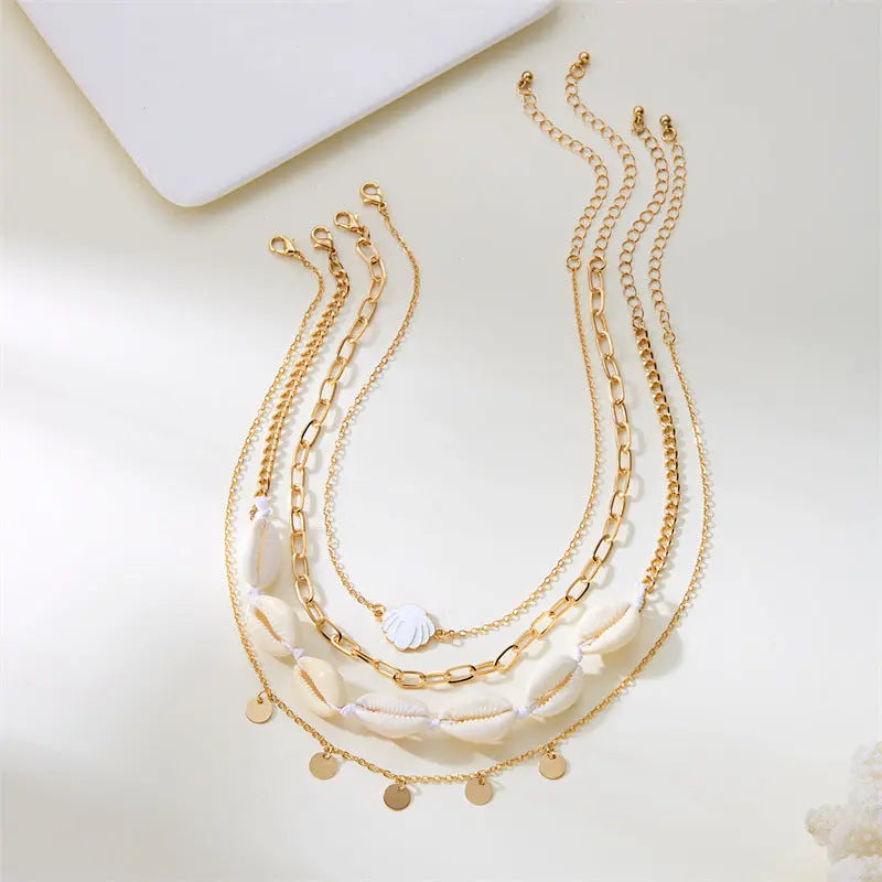 Summer Retro Vacation Style Beach Shell Artificial Pearl Conch Multi-layer Women’s Necklace - electronic accessories