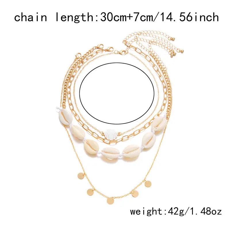 Summer Retro Vacation Style Beach Shell Artificial Pearl Conch Multi-layer Women’s Necklace - Wafer A - electronic