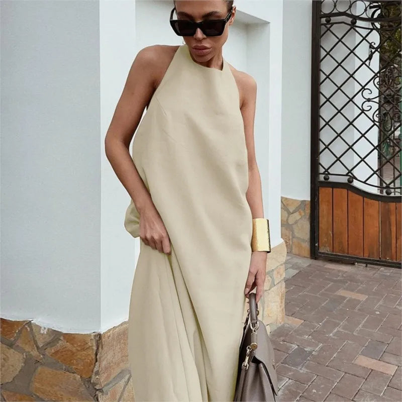 Summer Skirt French Cotton and Linen Neck Halter Dress