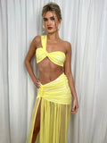 Summer Skirt Two Piece Sets Women One Shoulder Crop Top And Maxi