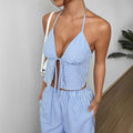 Summer Stripes Vest Plus Stretchy Straight-leg Pants Casual Two-piece Suit - Other