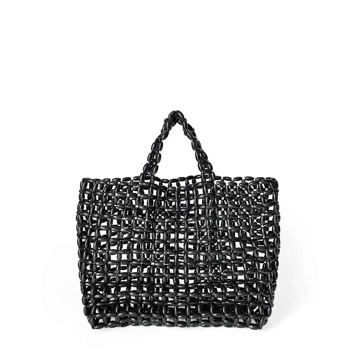 Summer Women's Handwoven Totes Beach Holiday Hollowed-Out Wooden Beaded Bag