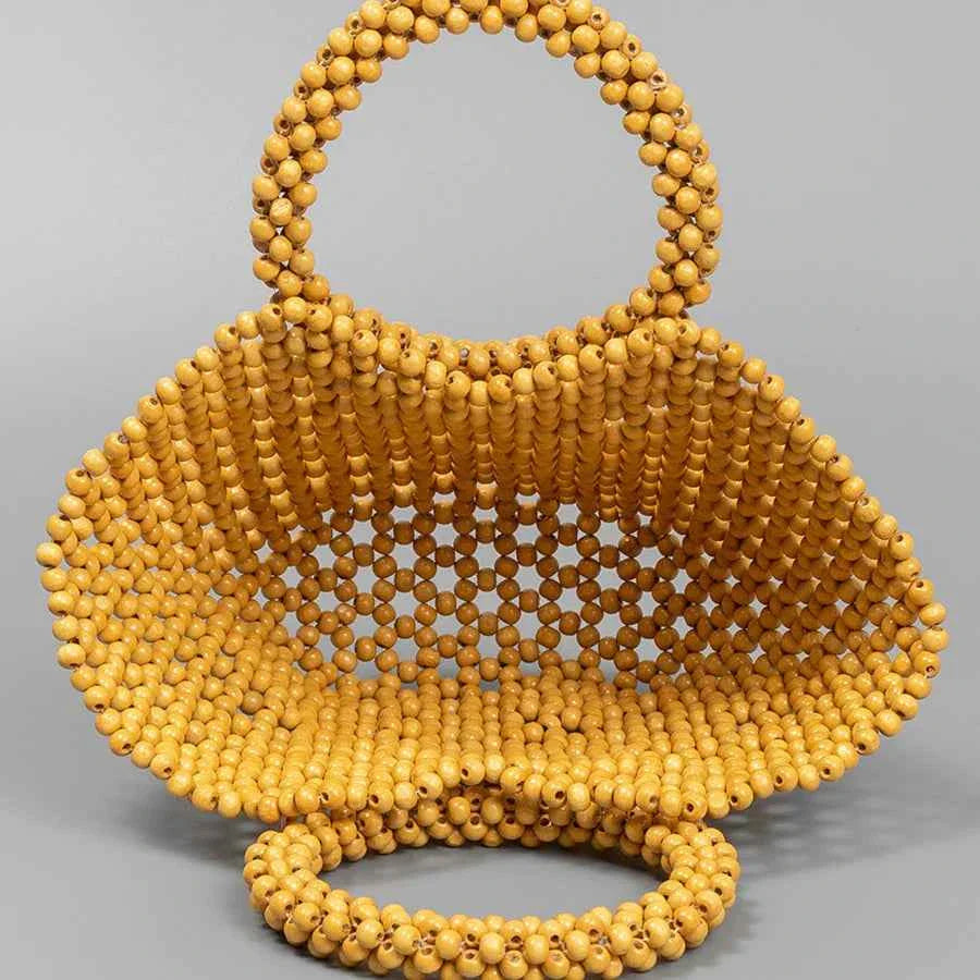 Summer Women's Handwoven Totes Beach Wooden Beaded Bag