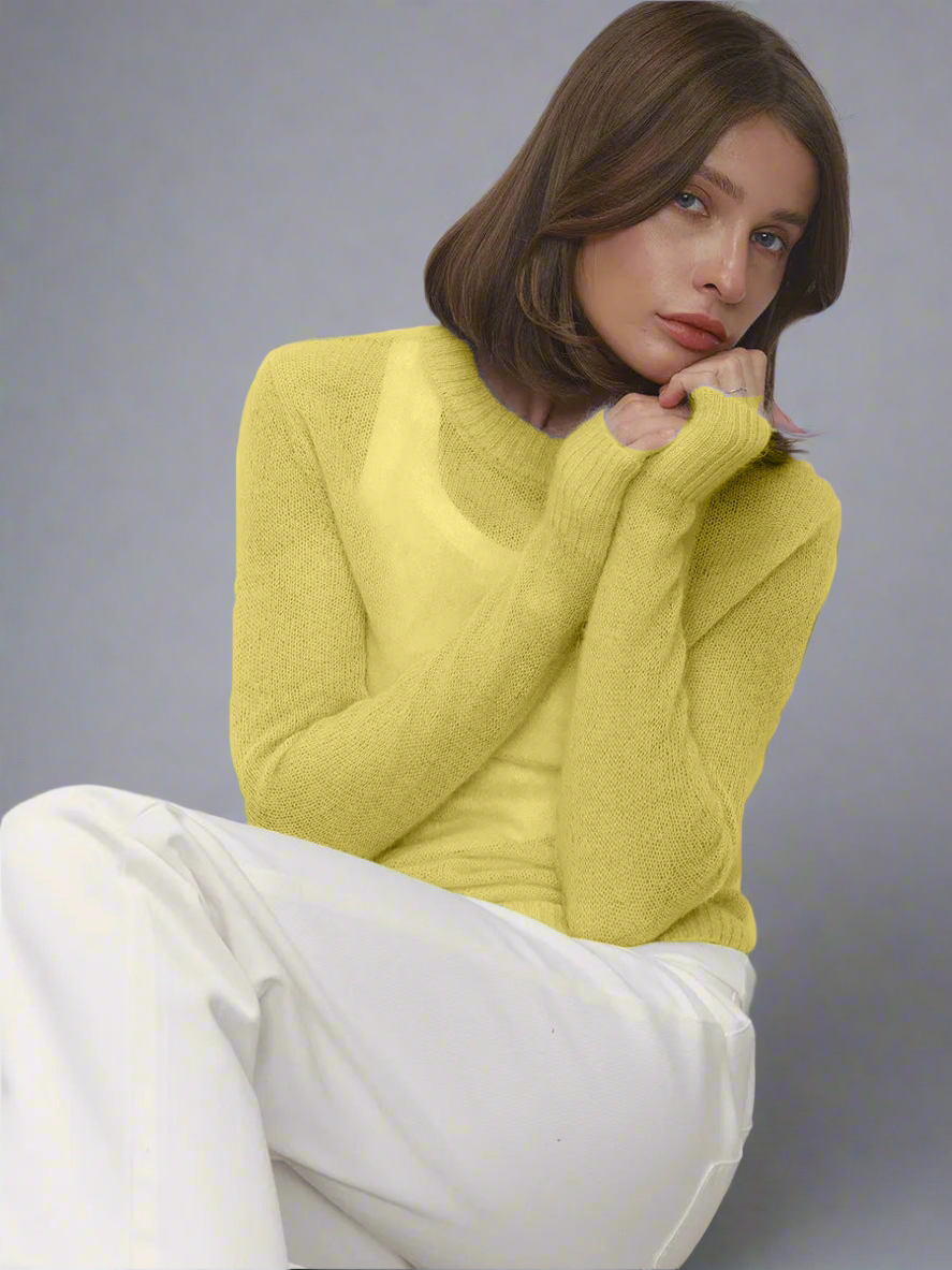 Sweater Blouse Women’s Round Neck See-through - Other