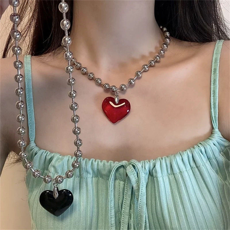 Sweet Cool Hot Girl Style Red Love Pendant Necklace - electronic accessories