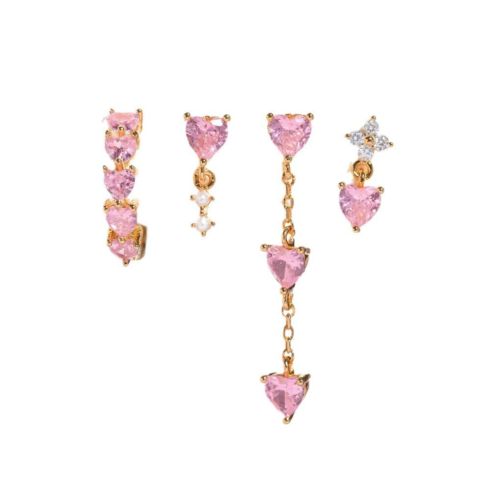 Sweet Elegant Heart Ear Studs 4-piece Set - Golden Love 4piece - electronic accessories