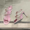 Sweet Pink Bowknot Rhinestones T-Strap Women Gladiator Sandals