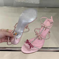 Sweet Pink Bowknot Rhinestones T-Strap Women Gladiator Sandals