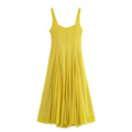 Temperament Fashion Wide Strap Midi Skirt Dress - Lemon Yellow / L - Other