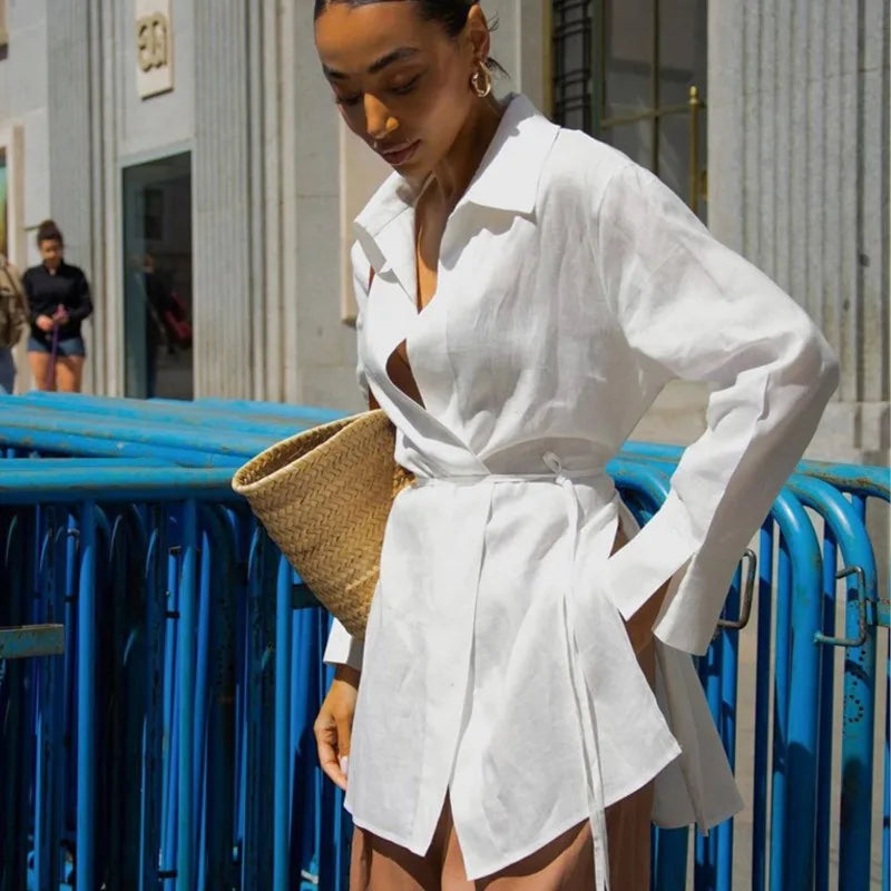 Temperament Type Long Sleeve White Shirts For Women