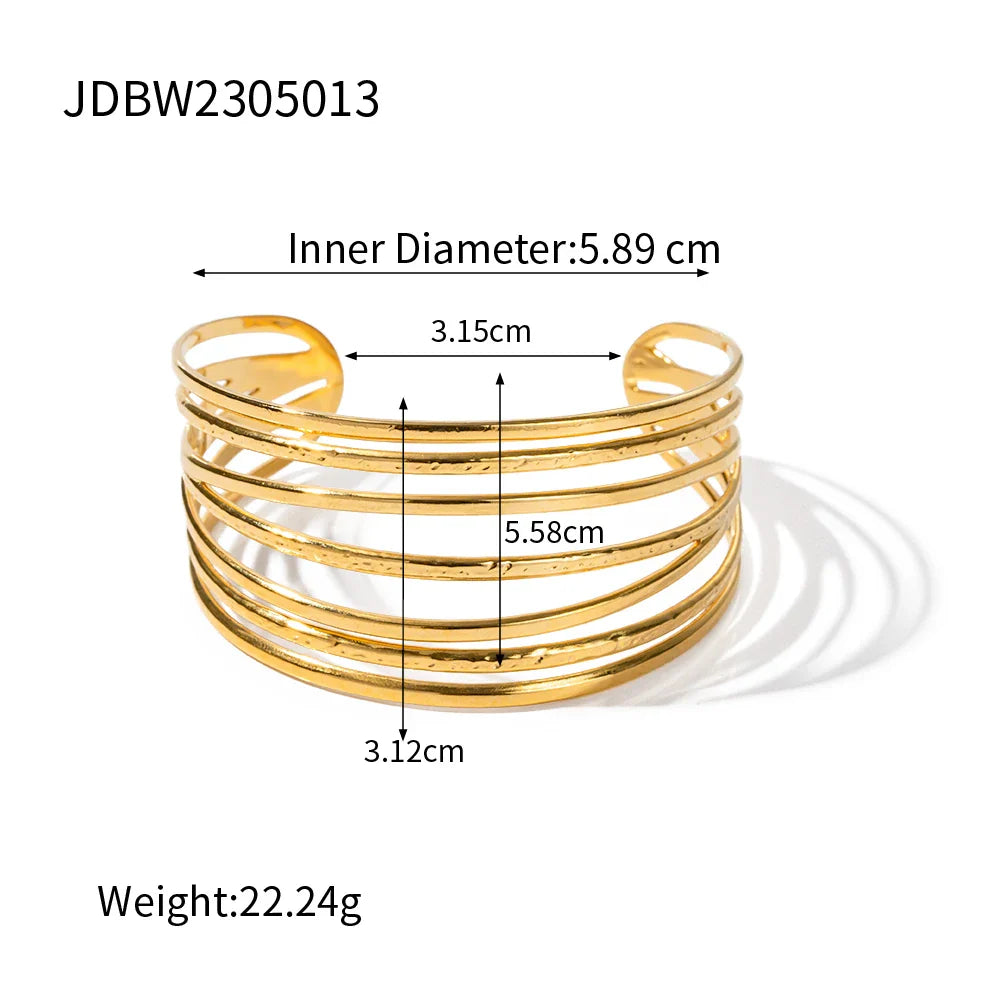 Textured Gold Cuff Plated Stainless Steel Adjustable Bangele Bracelet - JDBW2305013