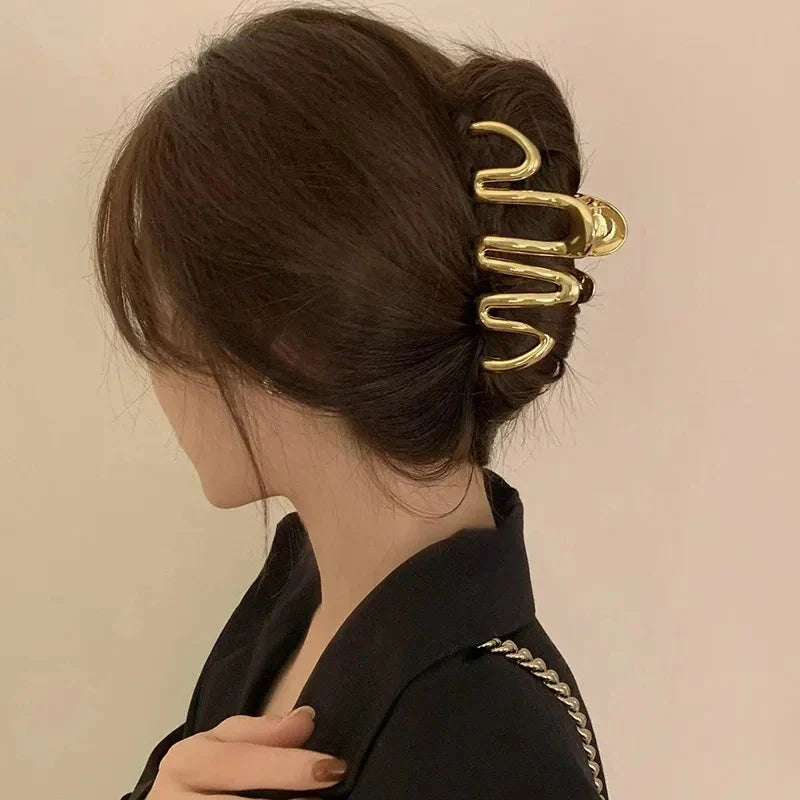 Thick Hair Accessories Geometric Big Shark Hairpin - Gold