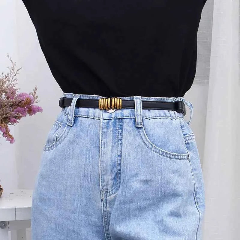Thin Retro Gold Buckle Adjustable Women Belt