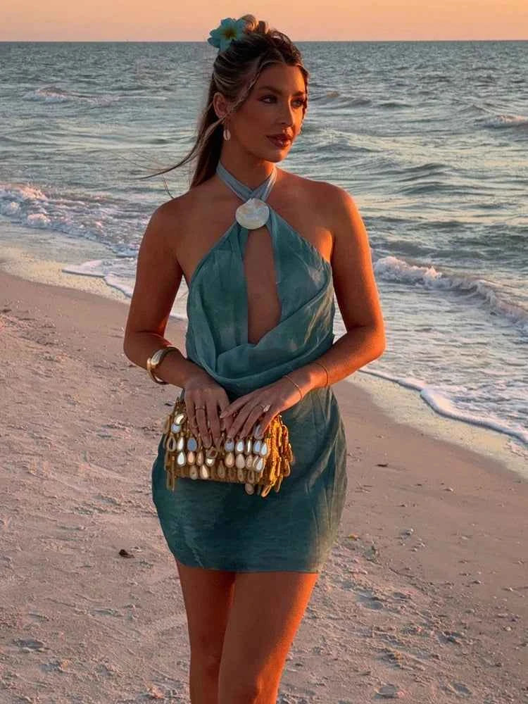 Tie Dye Halter Backless Mini Dress Women