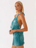 Tie Dye Halter Backless Mini Dress Women