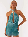 Tie Dye Halter Backless Mini Dress Women