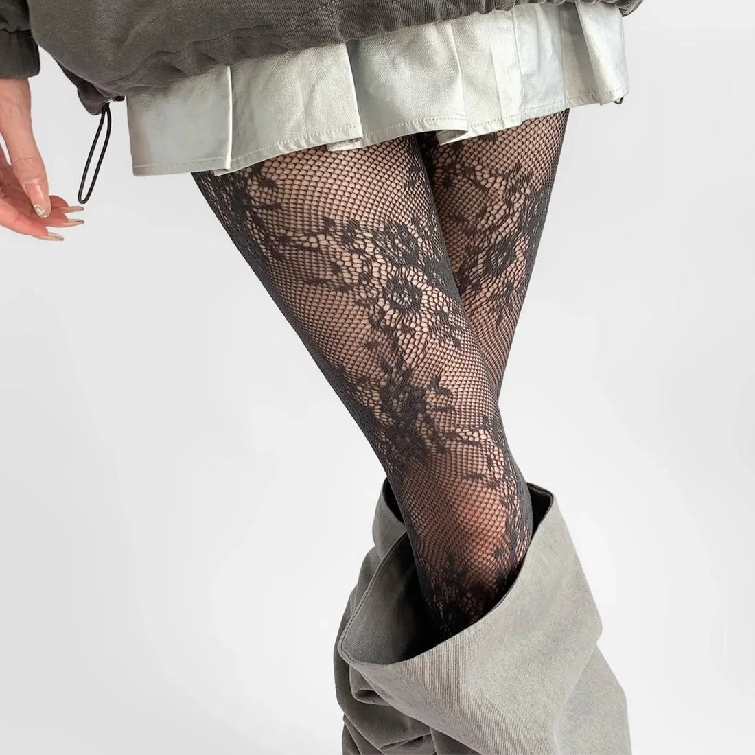 Tights Women Lace Floral Thigh High Stockings Pantyhose - Coffee