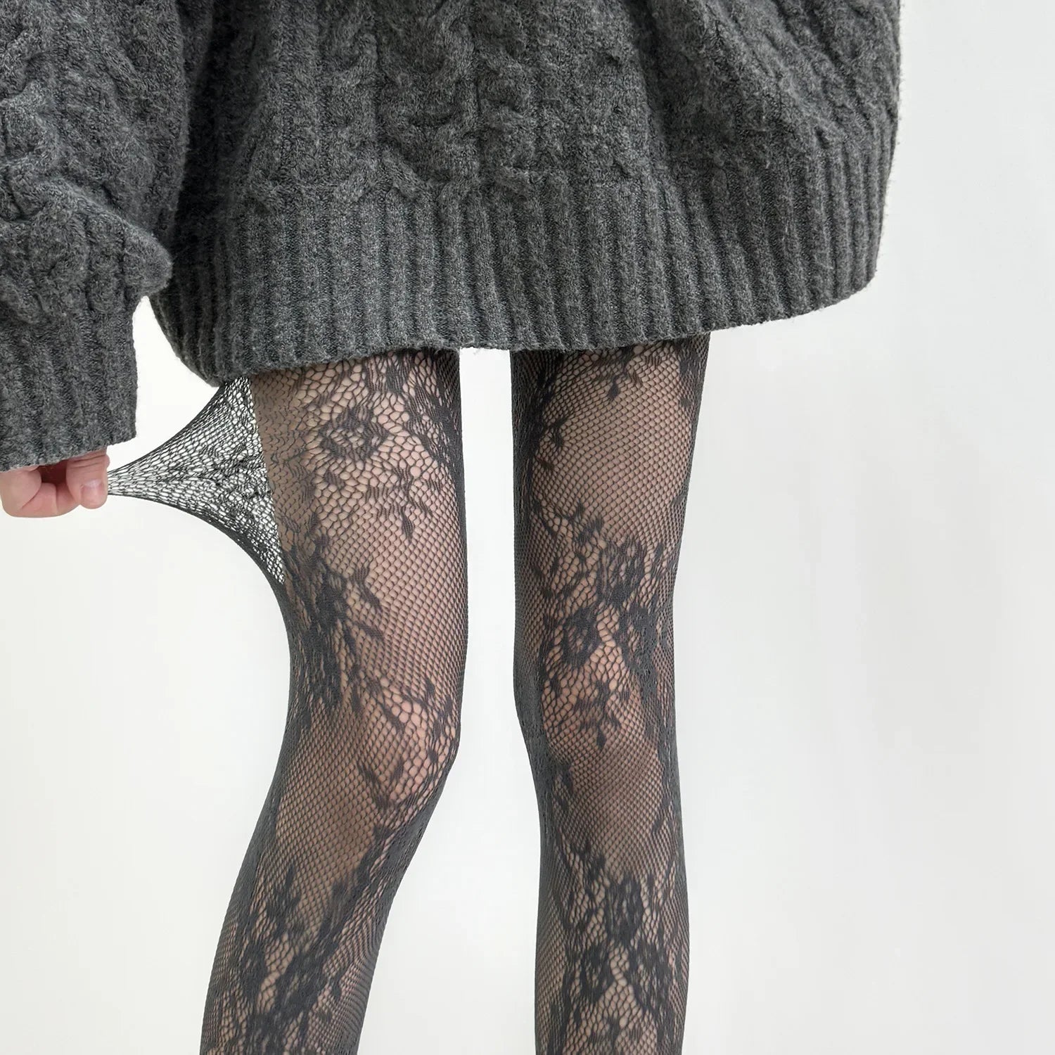 Tights Women Lace Floral Thigh High Stockings Pantyhose - GRAY