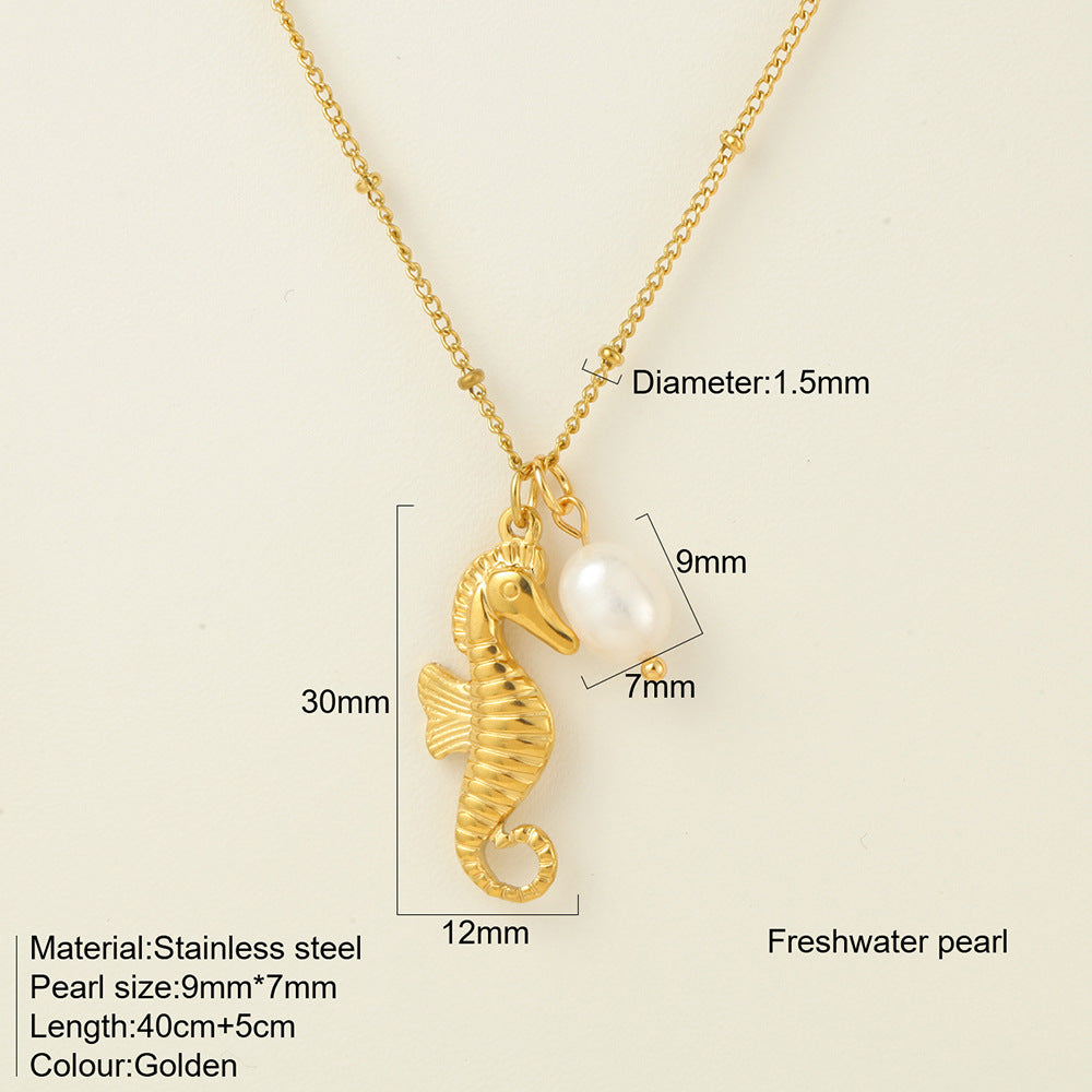 Titanium Steel Conch Turtle Shell Retro Easy Matching Necklace - Seahorse 1021 - electronic accessories